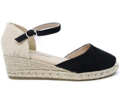 Alpargata con cuña de cañamo en antelina color negro