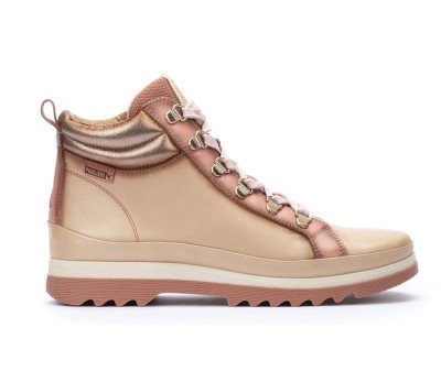 Bota Vigo mujer piel  marfil cordones y cuello acolchado 