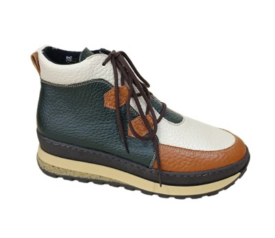 Bota baja mujer piel combinada cordones