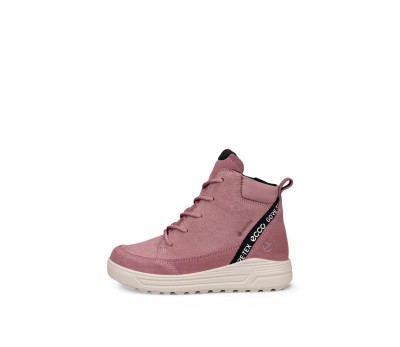 Bota mujer piel rosa cordones/cremallera