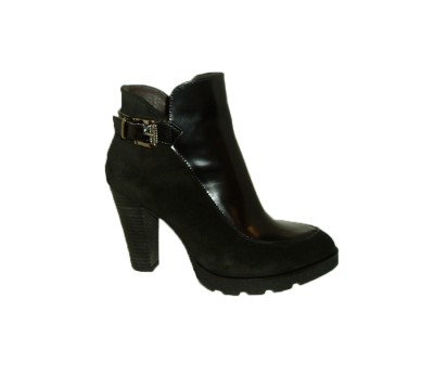 Botín mujer combina piel y afelpado negro tacón - Botas y botines - Mujer comprar zapatos online