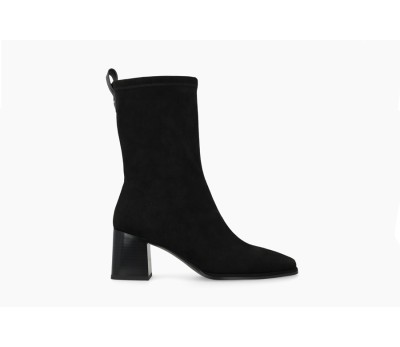 Botín mujer antelina negro tacón grueso