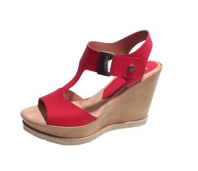 Sandalia piel roja cuña - Sandalias - Mujer | comprar zapatos online