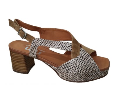 Sandalia mujer grueso plataforma en afelpado cuero combinada con grabado pitón - Sandalias tacón - Mujer | comprar zapatos online