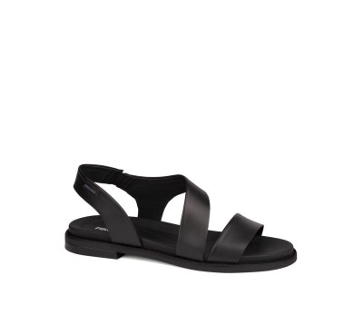 Sandalia Navia mujer piel negro plana elástico