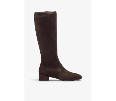 Unisa Botas de caña alta en afelpado elástico marrón chocolate, tacón bajo cuadrado