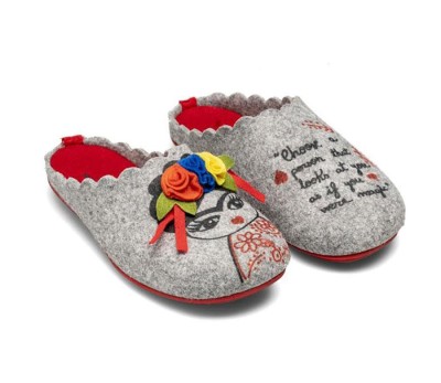 Zapatillas casa fieltro slippers Frida gris