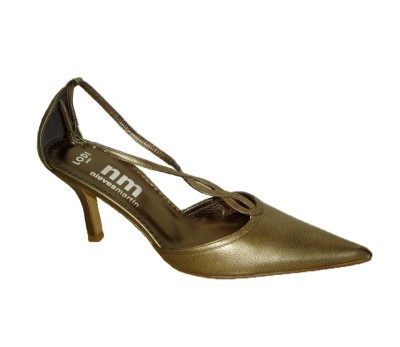 Zapato abierto de lados con puntera y tacón fino en piel bronce