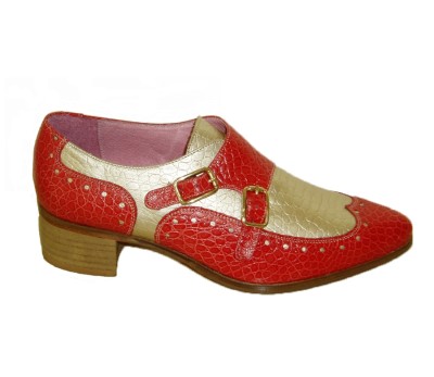 Zapato abotinado mujer combina piel grabada rojo/platino 2 hebillas - Zapatos tacón - Mujer | comprar zapatos online