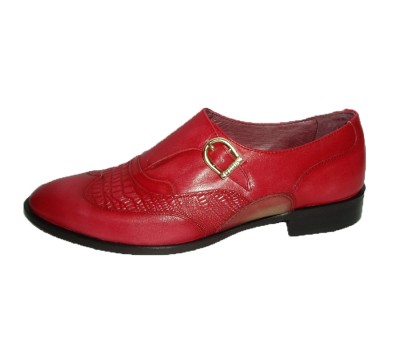 Zapato abotinado combina piel lavatto rojo