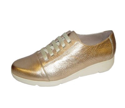 Zapato casual mujer piel oro/platino cordones