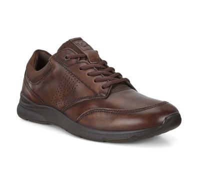 Zapato Ecco de cordones para hombre en piel color café piso ultralight
