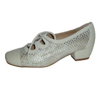 Zapato gales mujer piel combinado hueso/gris-plata