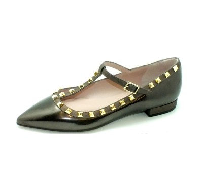 Zapato "Valentino" plano piel espejo negro/acero