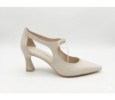 Zapato vestir mujer piel crema cordón
