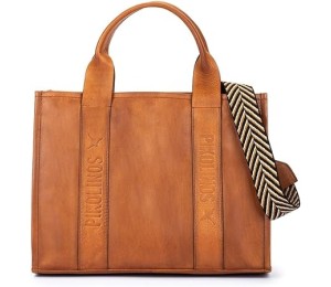 Bolso de mujer en piel color brandy, con asas de mano y bandolera