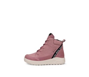 Bota mujer piel rosa cordones/cremallera