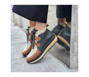 Bota baja mujer piel combinada cordones