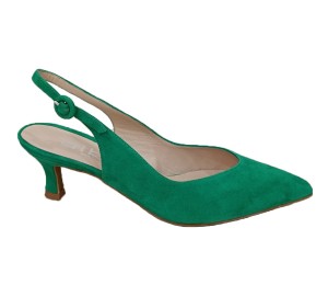 Chanel en ante color verde de tacón fino de altura media baja.