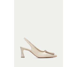 Zapato destalonado mujer piel crema tacón