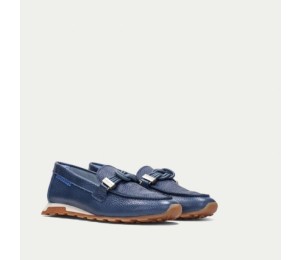 Mocasín Sport  adorno amarras en empeine, piel color Jeans