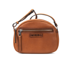 Bolso de piel tipo bandolera de mujer en color brandy.