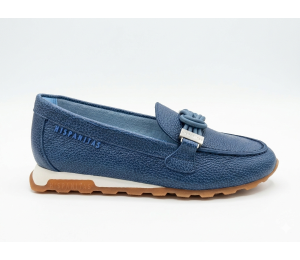 Mocasín Sport  adorno amarras en empeine, piel color Jeans