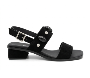 Sandalia de ante negro de vestir, con adornos de piedras al tono.