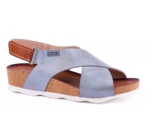 Mahon sandalia cuña mujer piel denim cruzada velcro