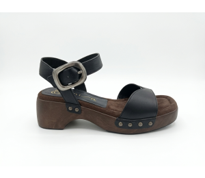 Sandalia mujer piel negro piso bloque