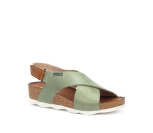 Mahon sandalia cuña mujer piel verde cruzada velcro