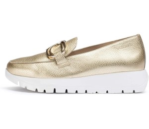 Zapato mocasín mujer piel platino