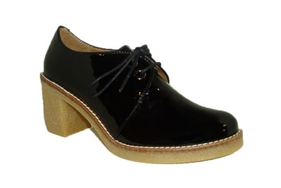 Zapato Abotinado Mujer Piel Charol Negro Tacon Zapatos De Tacon