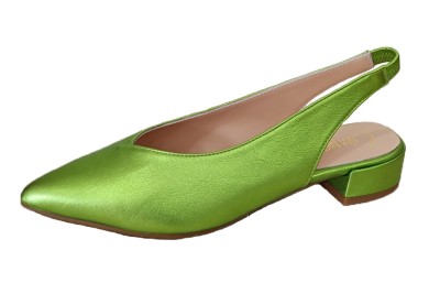 Zapato destalonado mujer piel verde Zapatos planos Mujer